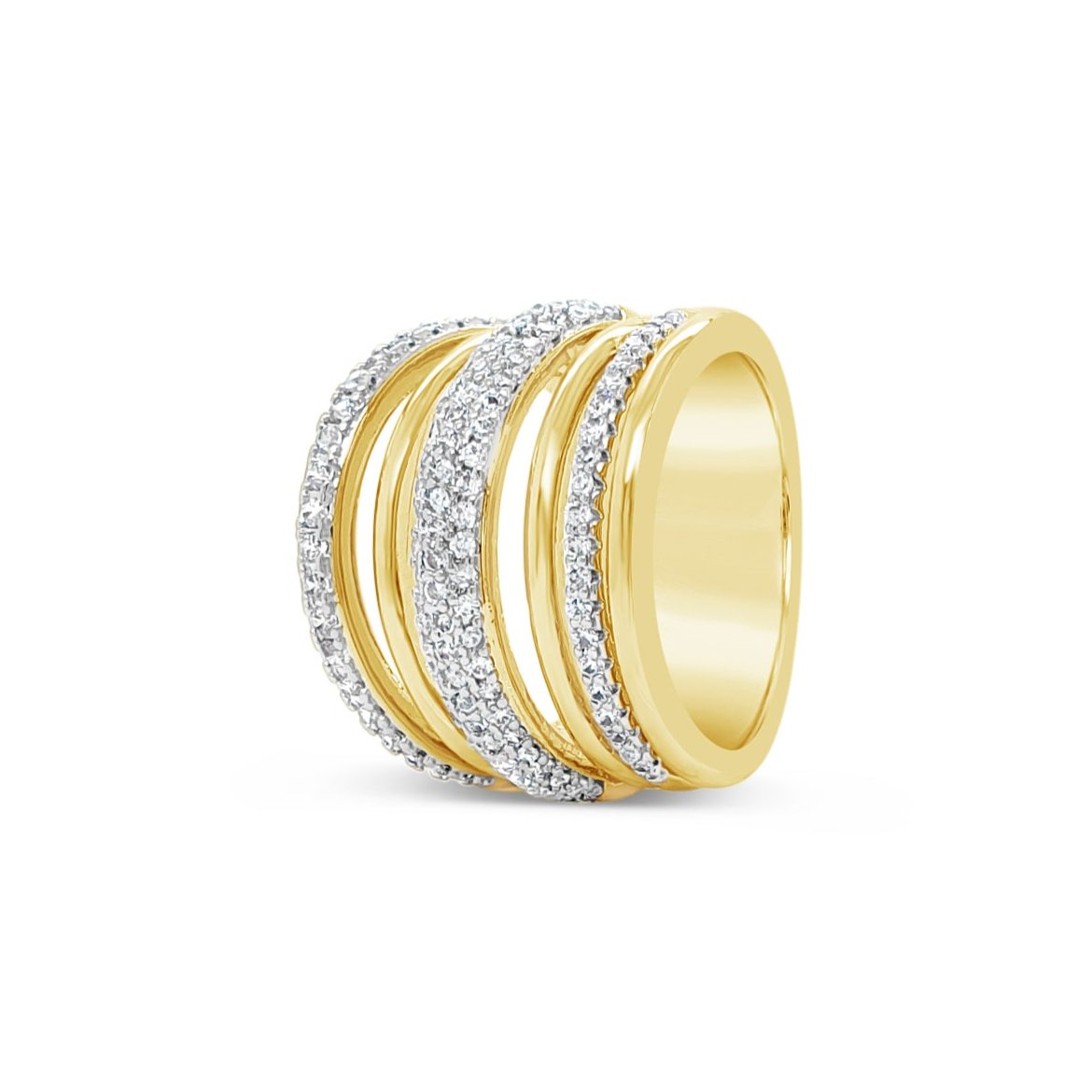 3 Bands Pave Statement Gold Ring